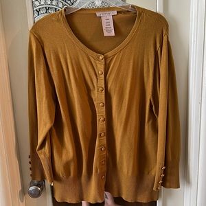 Mustard Yellow Button Down Crew Neck Sweater